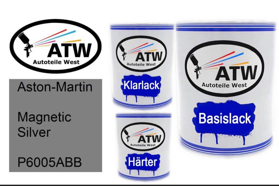 Aston-Martin, Magnetic Silver, P6005ABB: 1L Lackdose + 1L Klarlack + 500ml Härter - Set, von ATW Autoteile West.